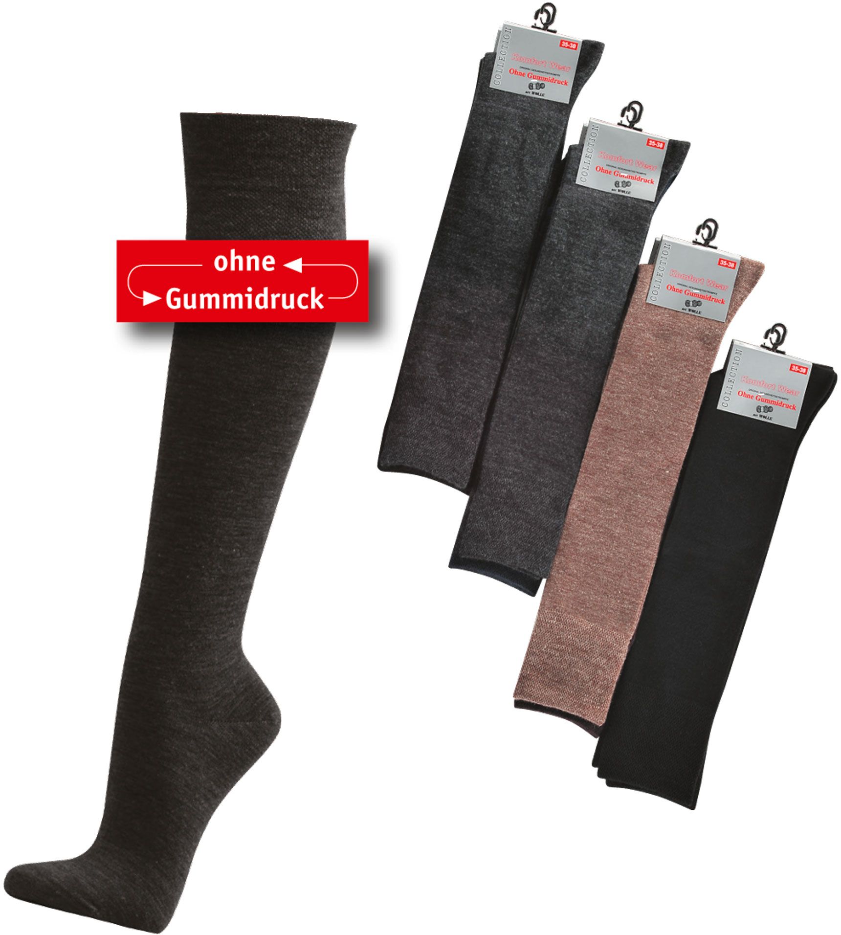 Socks Pur Herren Wellness Kniestrümpfe Mit Schafwolle Extrabreiter Piqué Komfortbund Ohne Gummi 3562